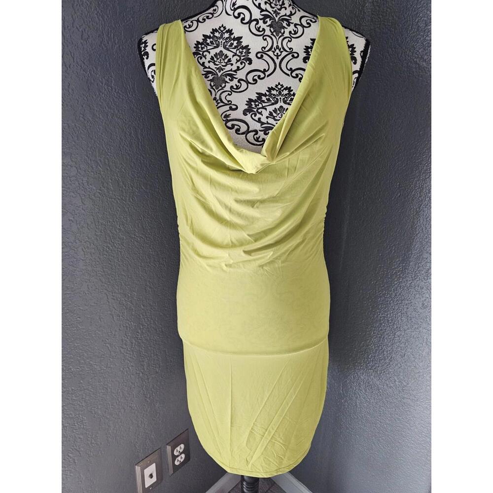 Woman's Forever 21 Fitted Drape Front Dress Sleeveless Size Large Solid Green